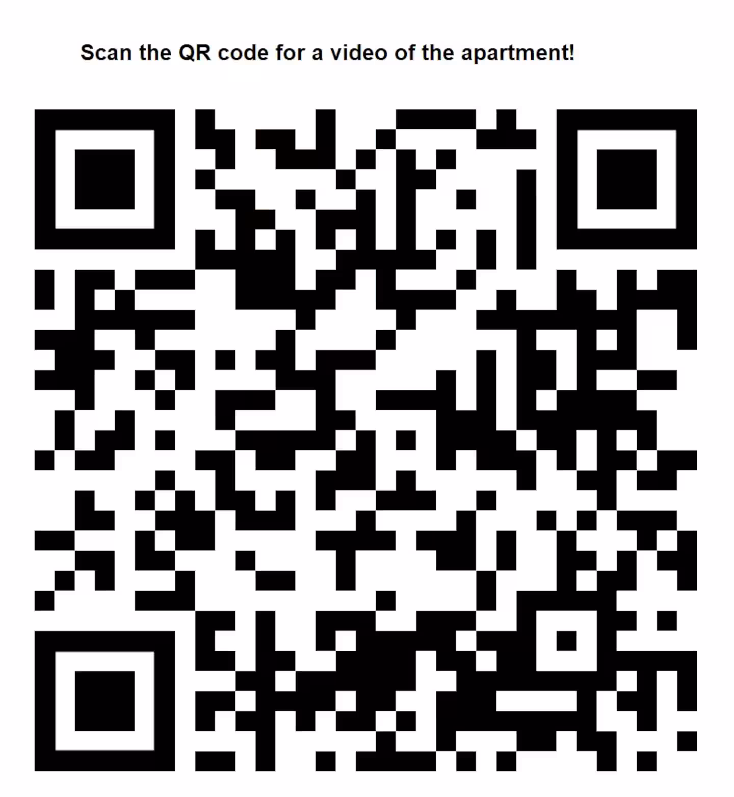 Du kannst dir ein kurzes Video der Wohnung ansehen, indem du den QR-Code mit der Kamera deines Mobiltelefons scannst.